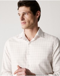 Trenery - Tailored Fit Cotton Twill Window Pane Check Shirt in White
