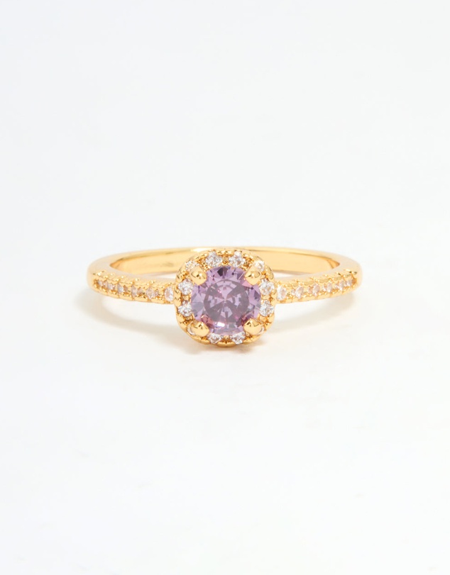 Lovisa - Gold Plated Pink Cubic Zirconia Mini Cushion Ring