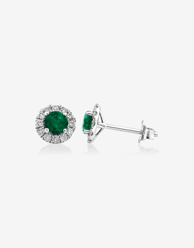 Michael Hill - Halo Stud Earrings with Natural Emerald & 0.28 Carat TW of Diamonds in 10kt White Gold