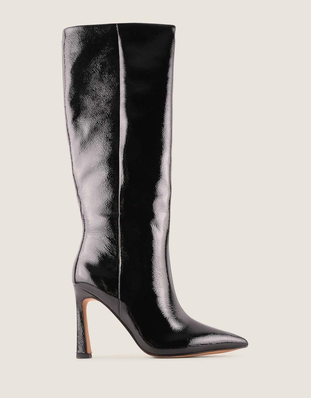 Shelly Shen - Lennon Heel Long Boots Black Crinkle Patent