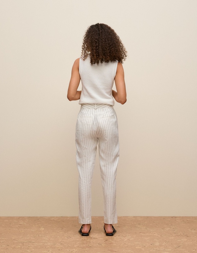 Trenery - Linen Pinstripe Straight Leg Pant in White