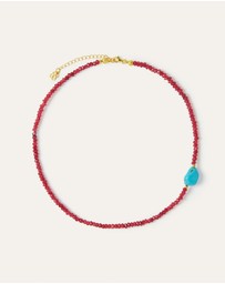 Ottoman Hands - Felice Red Jade and Turquoise Beaded Necklace