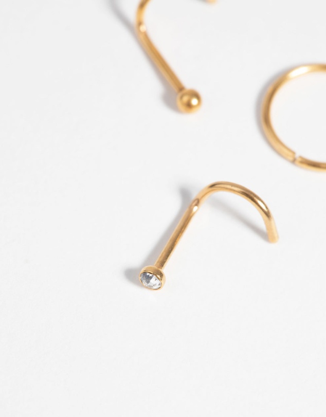 Lovisa - Gold-Plated Surgical Steel Nose Stud & Ring Pack