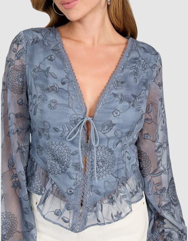 GUESS - Seiah Tie Front Long Sleeve Top