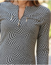 Sosandar - Geometric Print Jacquard Shift Jersey Dress With Zip Detail