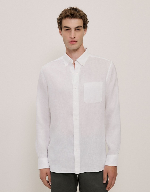Trenery - Regular Fit Linen Classic Long Sleeve Shirt in White