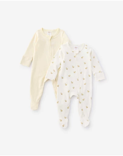 Cotton On Kids - Organic 2Pk Long Sleeve Zip Romper
