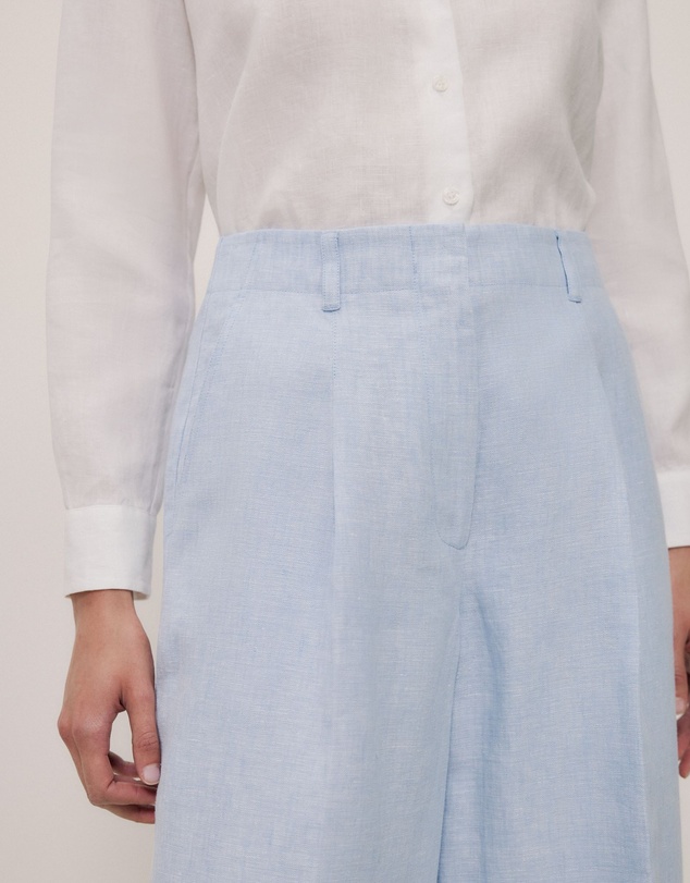 Trenery - Yarn Dyed Linen Pleat Detail Pant in Blue Marble