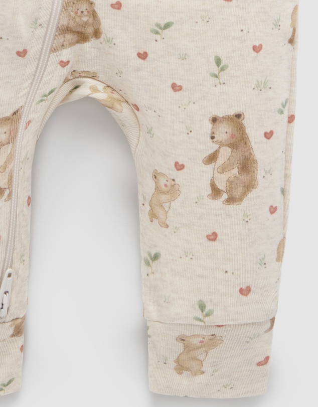 Purebaby - Love Bear Rib Zip Growsuit -Kids-Babies