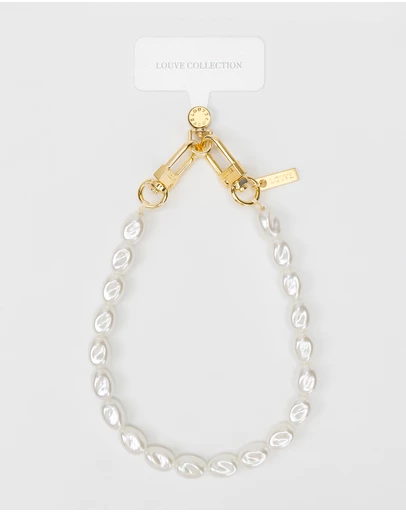 LOUVE COLLECTION - Universal Phone Strap Connector (White) + Pearl Wristlet
