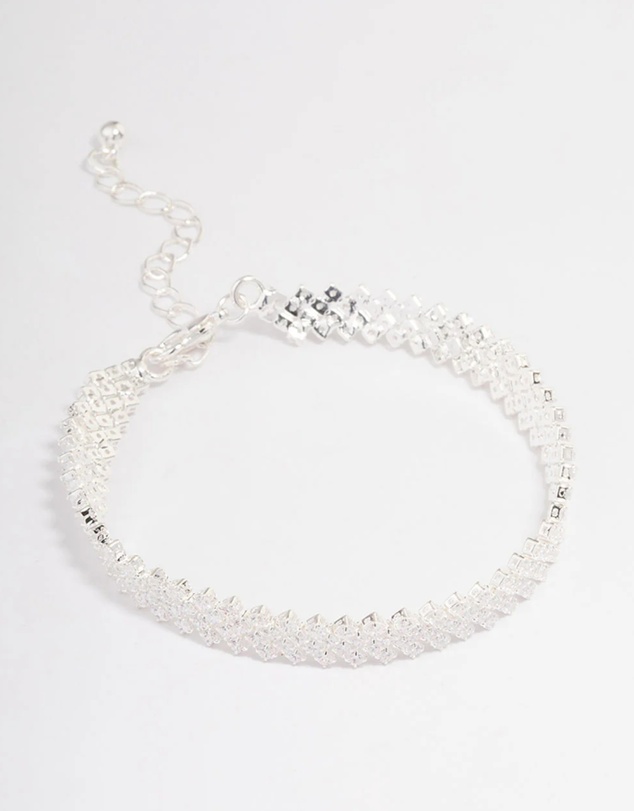 Lovisa - Silver Plated Round Stone Diagonal Tennis Bracelet