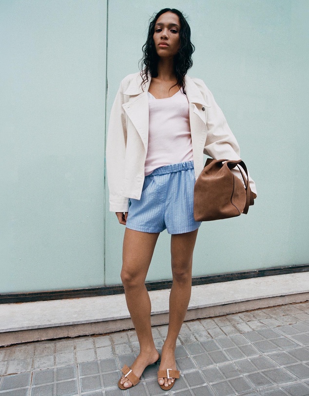 M.N.G - Striped Lyocell Shorts