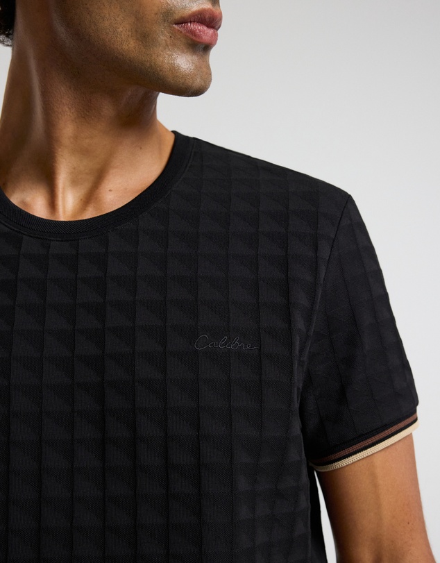 Calibre - Stripe Trim Jacquard T-shirt Black