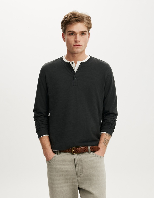 Cotton On - Fitted Henley Long Sleeve T-Shirt