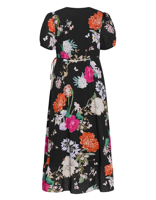 City Chic - Plus size Belle Floral Wrap Dress - black