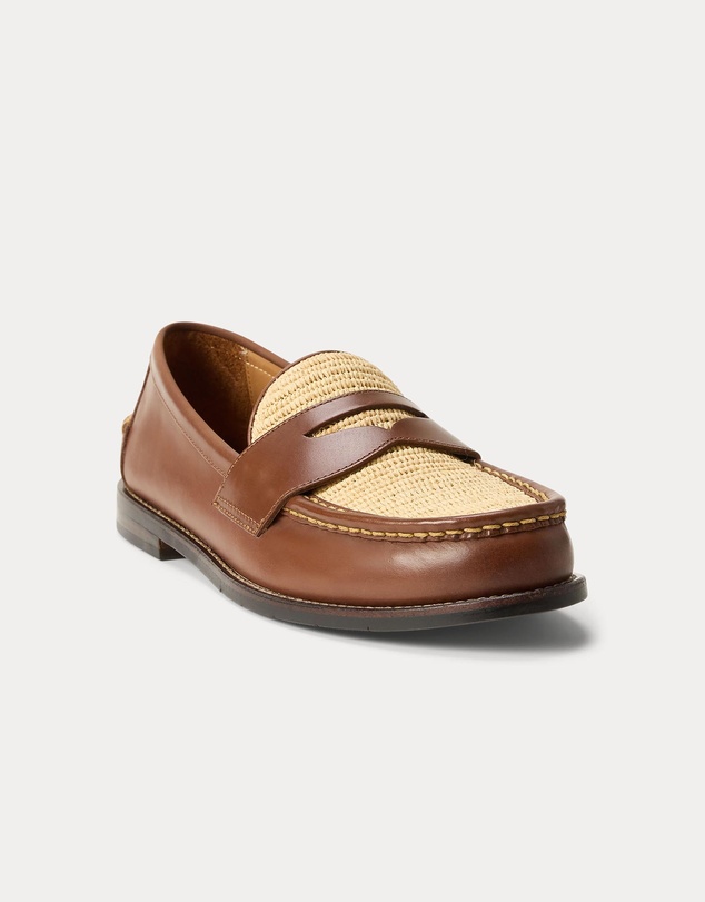 Polo Ralph Lauren - Alston Raffia-Trim Leather Penny Loafers - Men's