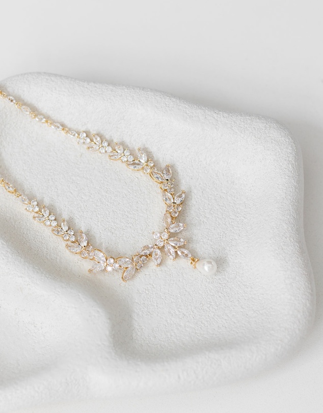 The White Collection - Courtney Pearl - Classic Gold Pearl Bridal Necklace