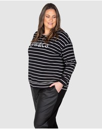 Love Your Wardrobe - LYW & Co Stripe Embroidered Sweat Top