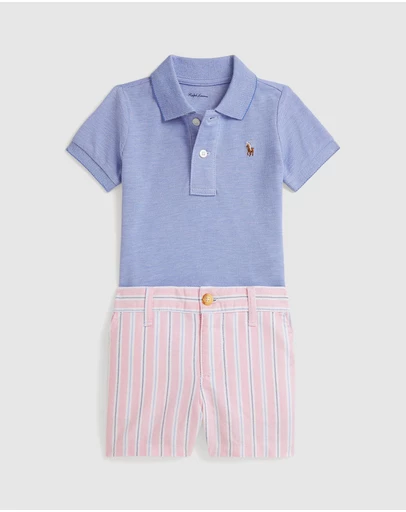 Polo Ralph Lauren - Oxford Mesh Polo Shirt & Striped Short - Kids