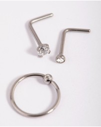 Lovisa - Titanium Diamante Nose Stud Pack