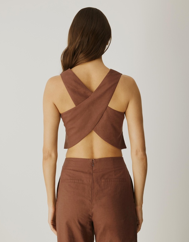 Atmos&Here - Yasmin Linen Blend Cross Back Vest