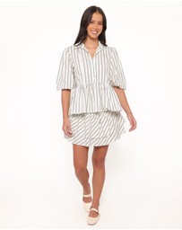 Petal & Pup - Sybella Frill Basque Skirt - Yellow/Blue Stripe
