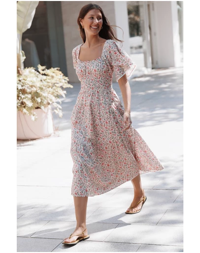 Petal & Pup - Tierney Midi Dress - Pink Green Floral