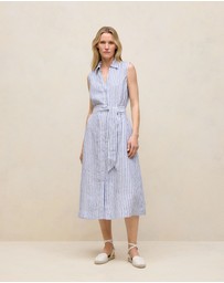 Trenery - Yarn Dyed Linen Stripe Sleeveless Shirt Dress in Vivid Blue