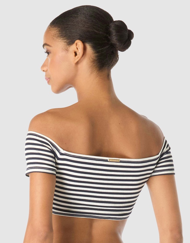 Michael Kors - St. Tropez Stripe Off-Shoulder Bandeau Bikini Top