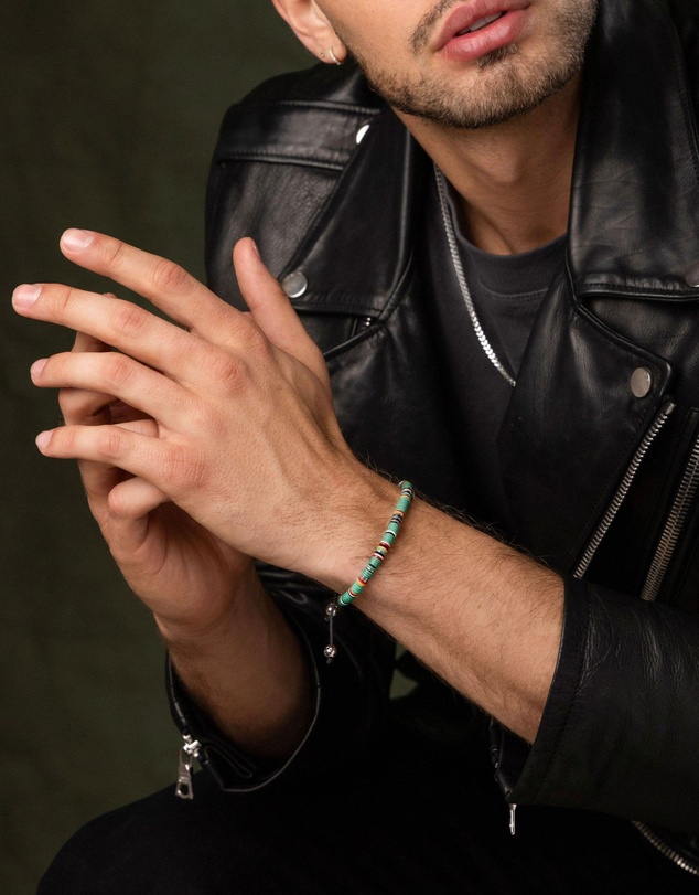 Nialaya Jewellery - Men's Beaded Bracelet with Green Disc Beads