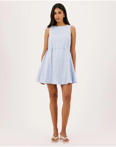 Atmos&Here - Willow Linen Blend A-Line Mini Dress with Top Stitching Detail