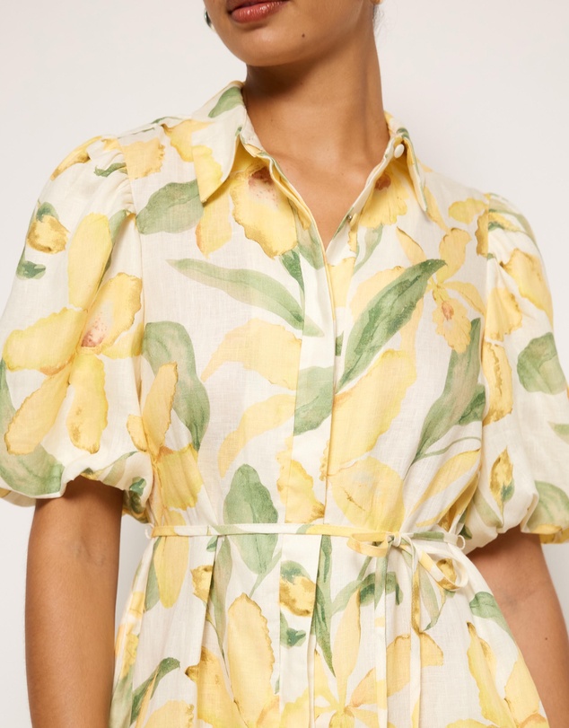 AERE - Amalie Linen Puff Sleeve Shirt Dress