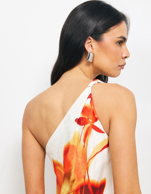 AERE - Ilaria Linen One Shoulder Mini Dress