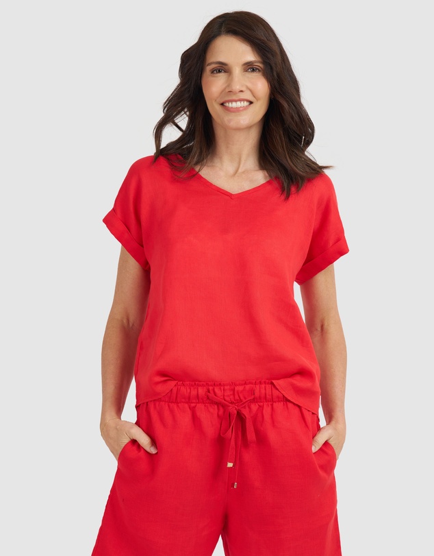 CAMIXA - Martina Linen V-Neck T-shirt