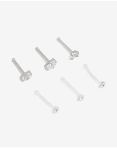Lovisa - Surgical Steel Cubic Zirconia & Clear Nose Studs 6-Pack