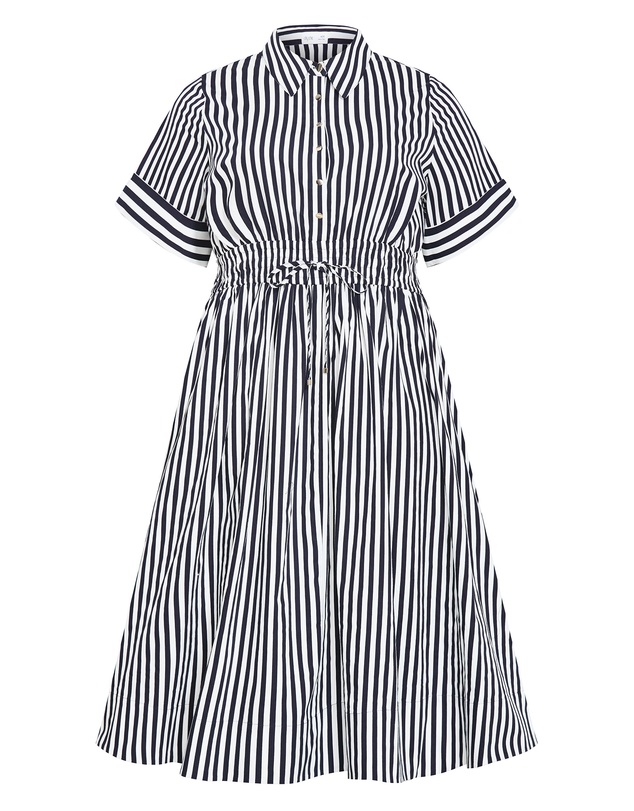 City Chic - Plus size Ayla Stripe Shirt Dress - navy