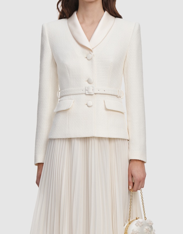 Self Portrait - Boucle Shawl Collared Midi Dress