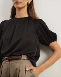 Atmos&Here - Everly Satin Puff Sleeve Blouse