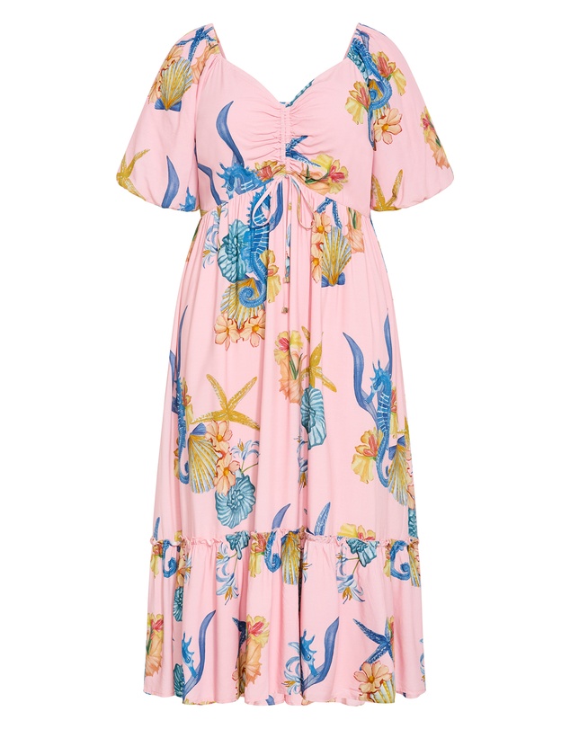 City Chic - Plus size Giselle Seahorse Print Maxi Dress - pink
