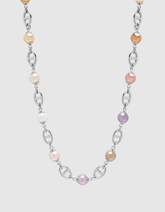 Nialaya Jewellery - Men's Silver Mariner Chain with Multicolored Pearls