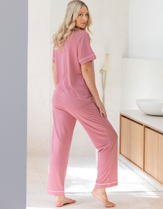 Angel Maternity - Maternity and Nursing Button Front Pajama Set in Pink