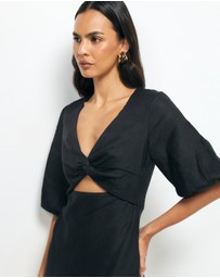 AERE - Idalia Twist Front Linen Midi Dress