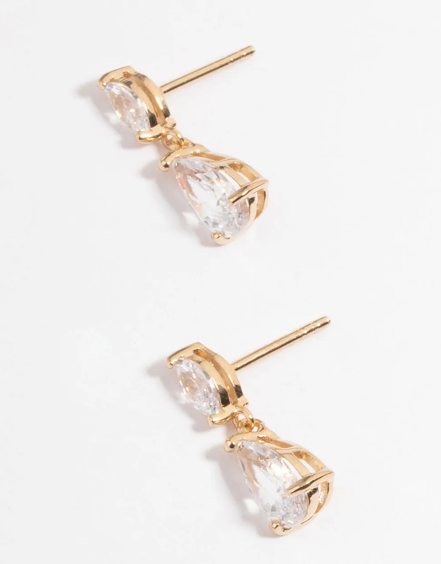 Lovisa - Gold Plated Sterling Silver Cubic Zirconia Marquise Drop Earrings