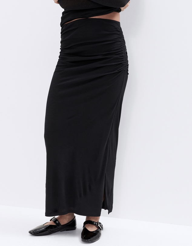 UNISON - Ruched Mesh Maxi Skirt