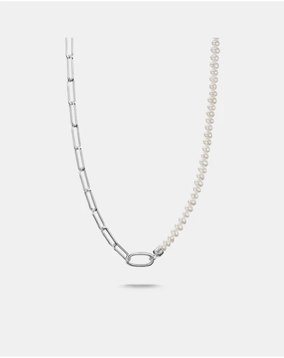 THOMAS SABO - THOMAS SABO Connect Charm Necklace Paperclip with Pearls Silver
