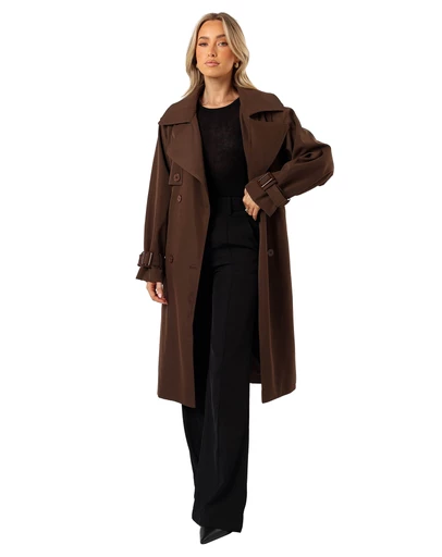 Petal & Pup - Billy Button Front Trench Coat - Chocolate Brown