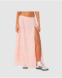 EDIKTED - Tiered Eyelet Slitted Maxi Skirt
