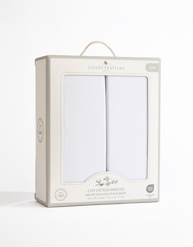 Living Textiles - 2 Pack Jersey Cot Fitted Sheet - White