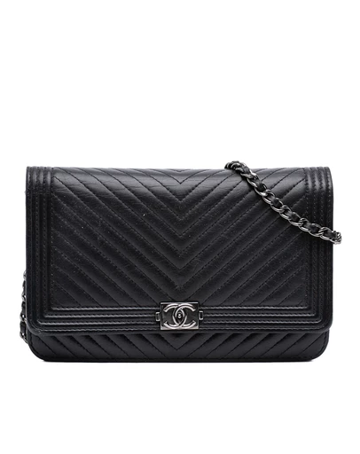 Pre-Loved by Azura Reborn - Pre-Loved Chevron Lambskin Boy Wallet on Chain