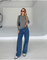 Dazie - Melrose Long Sleeve Stripe Boyfriend Tee